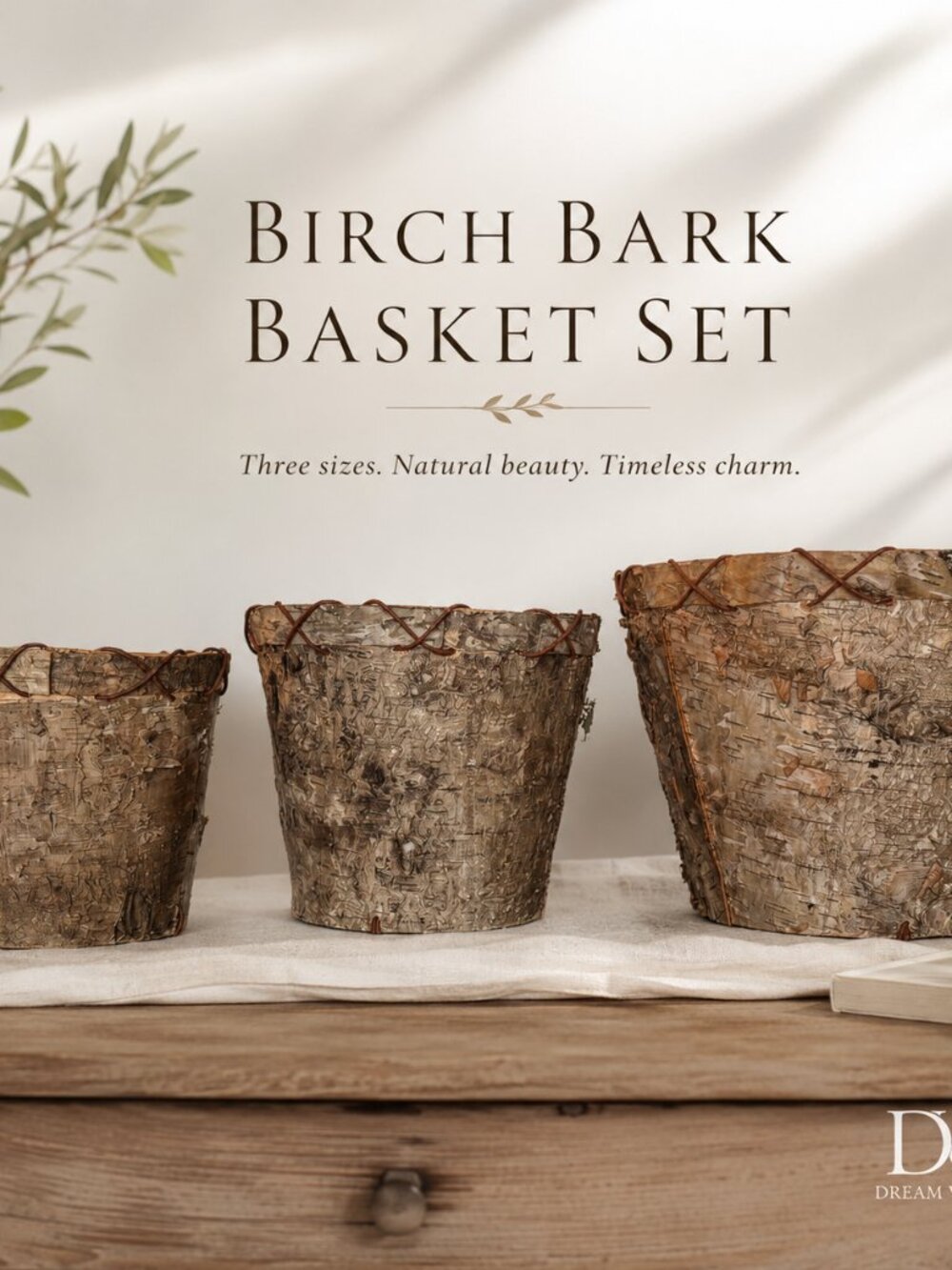 Handcrafted Birch Bark Baskets – Set of 3